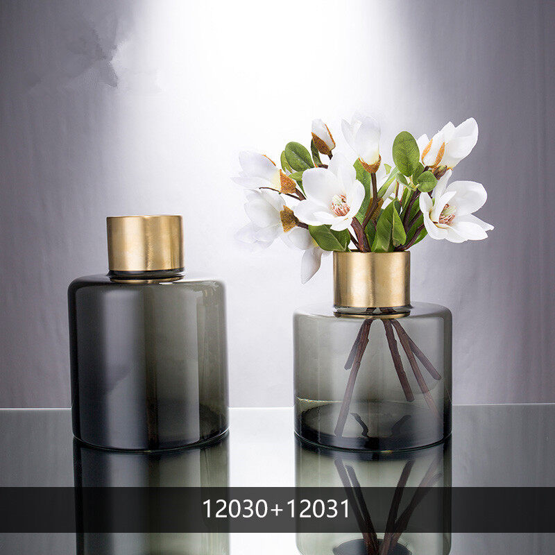 Nordic glass vase decoration bottle mouth copper ring transparent creative flower arrangement home furnishings