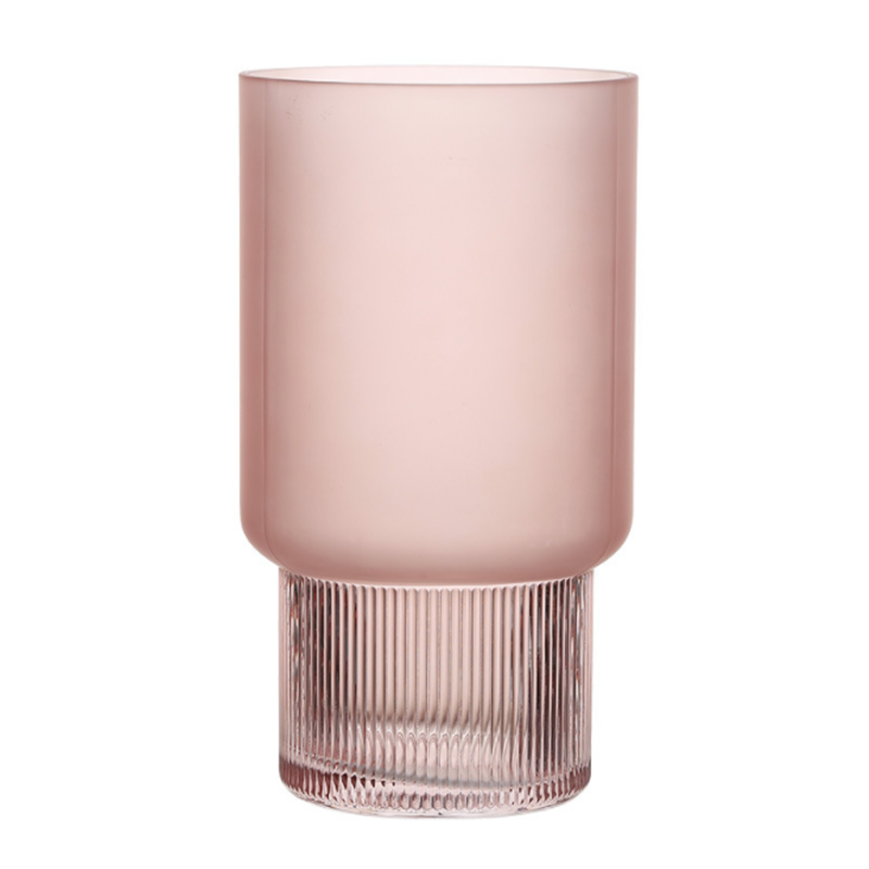 Nordic ins frosted pink glass vase transparent small fresh straight tube hydroponic frosted  glass vase