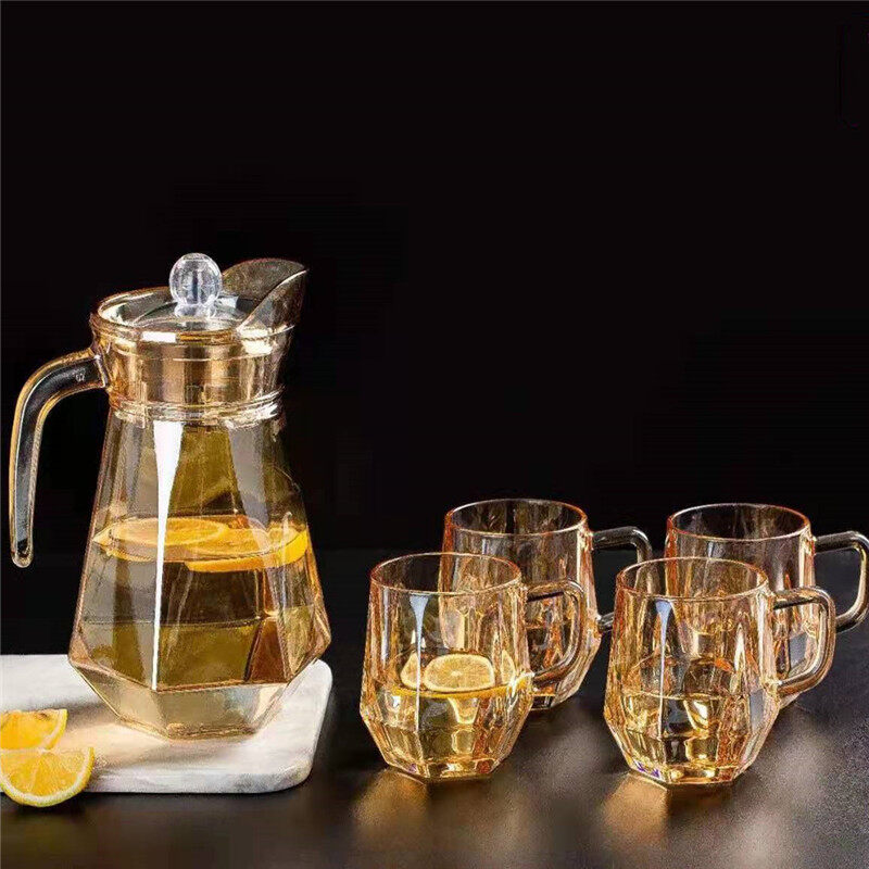 Cold Kettle Printing Juice Cold Water Cup With Handle Tea Set Heat-resistant Glass Set