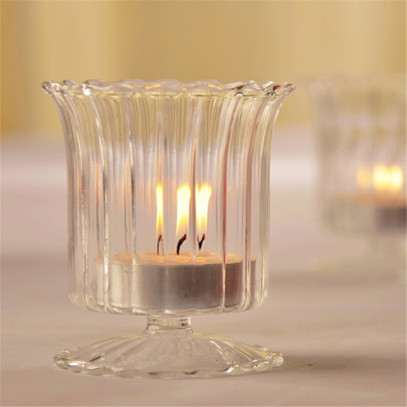 Simple cup type transparent glass striped candle holder