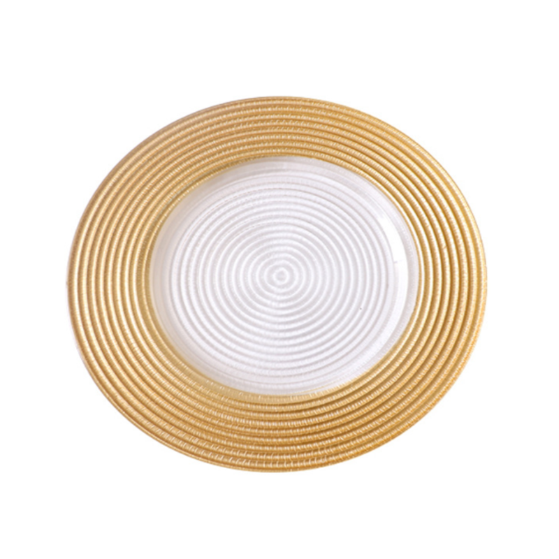 Glass plate with golden edging texture European style straw hat Western dinner plate cushion plate