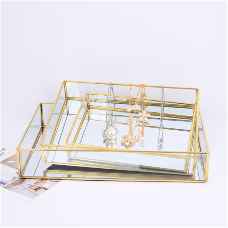 Glass storage tray Gold copper rim jewelry tray Nordic ins storage tray Modern ornaments