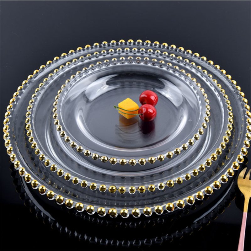 Gold bead glass plate European style creative electroplating bead point plate heat-resistant fruit plate