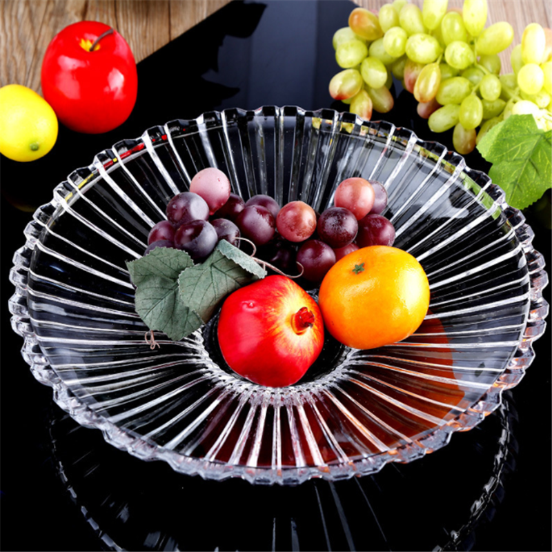 Glass Striped Fruit Tray Machine Pressed Glass Snack Tray