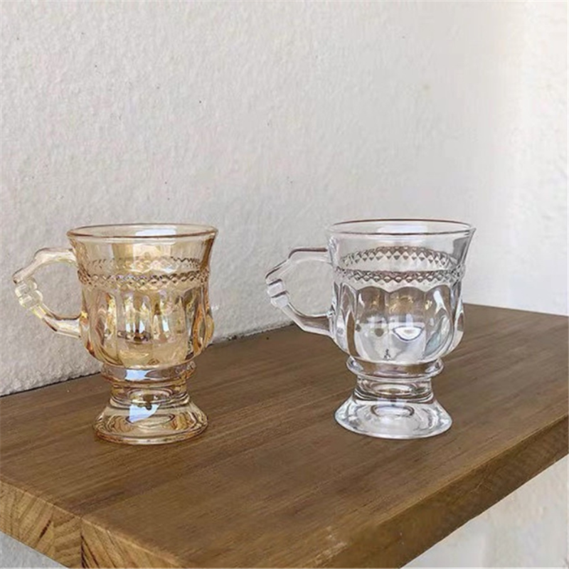 Style vintage transparent amber glass with embossed stemware