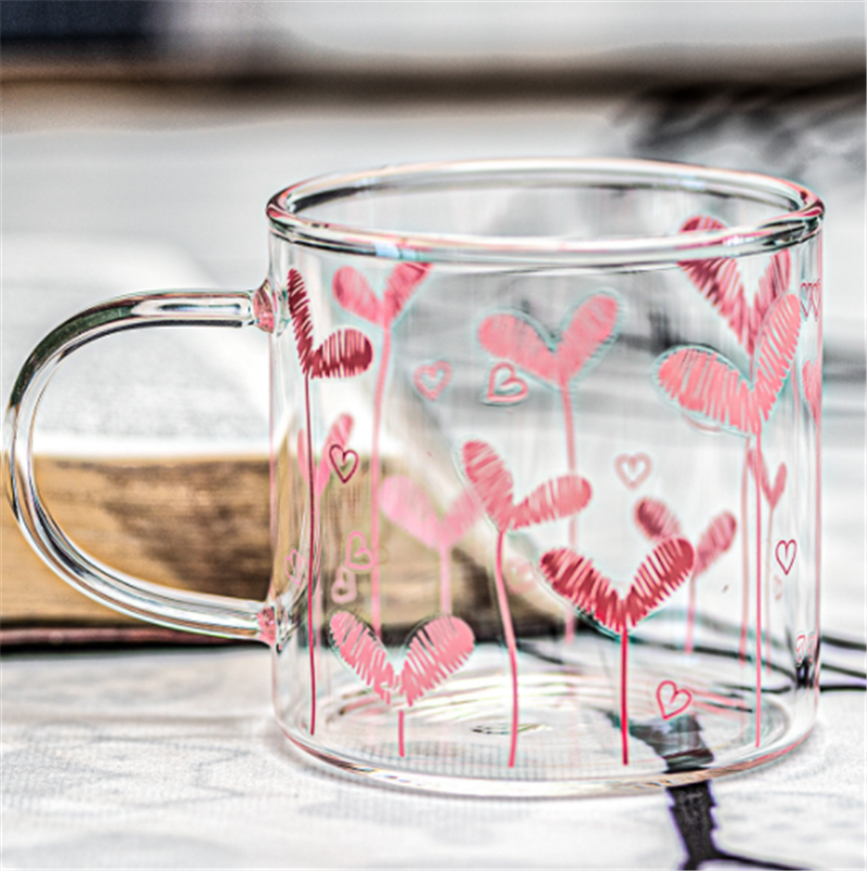 Simple girly heart golden heart pattern borosilicate heat-resistant handle love glass milk cup