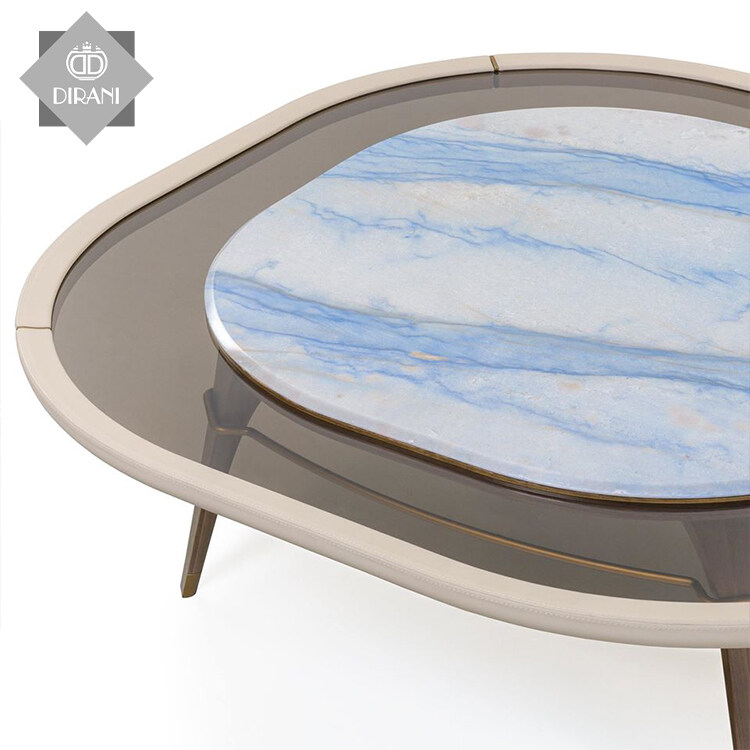 Postmodern Marble Glass Top Coffee Table