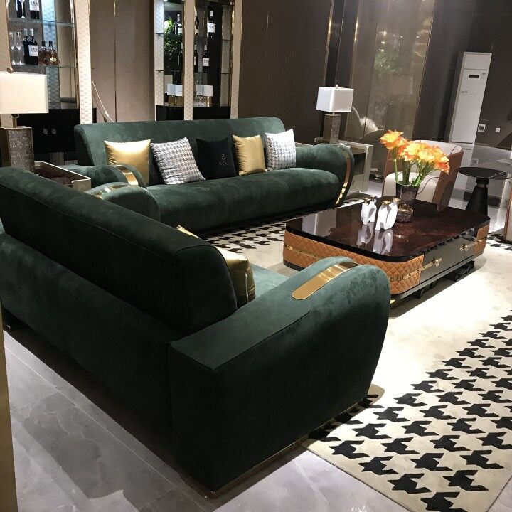 Green Italian Upholstery Leather Sofa Set