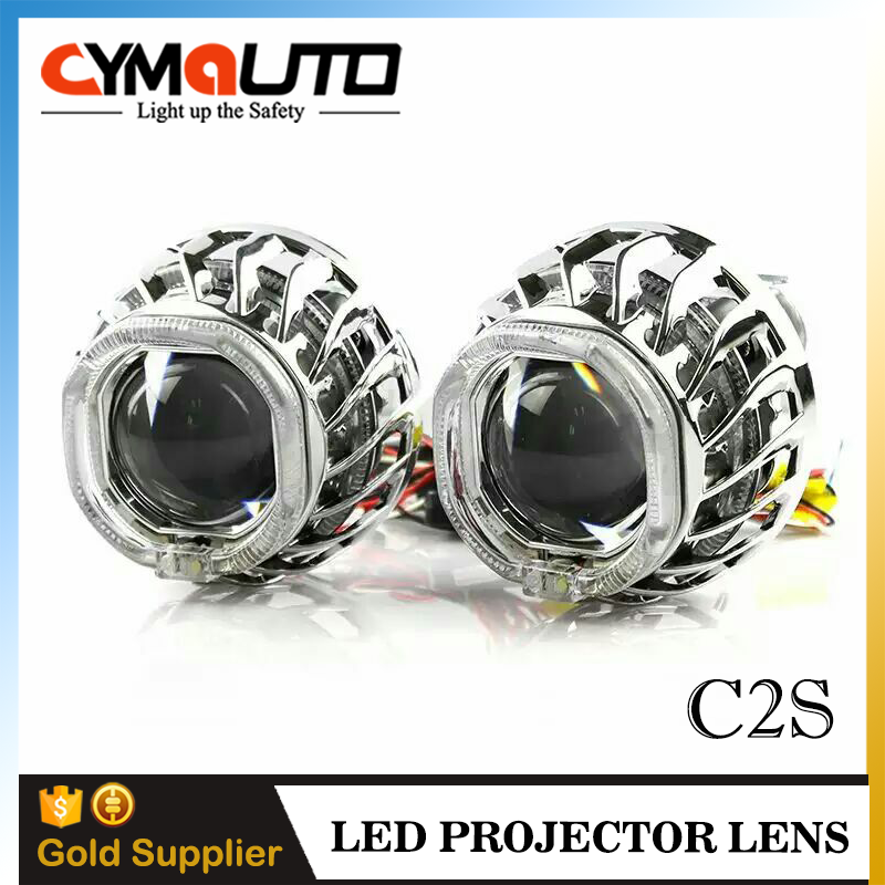 CYMAUTO C2S double crystal square led angel eyes mini H1 bixenon projector