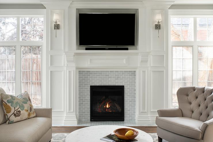 White Subway Tile in  Fireplace Surround