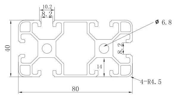Profile 8 80x40 E, natural Maximum usable length 6000mm