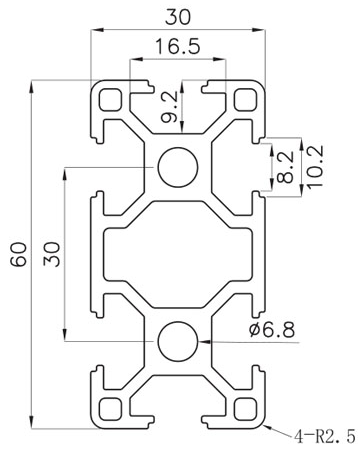 Profile 8 60x30 light, natural Maximum usable length 6000mm