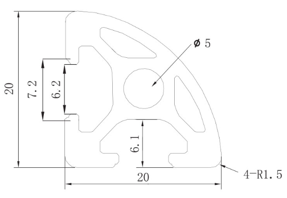Profile 6 R20-90° , natural Maximum usable length 6000mm