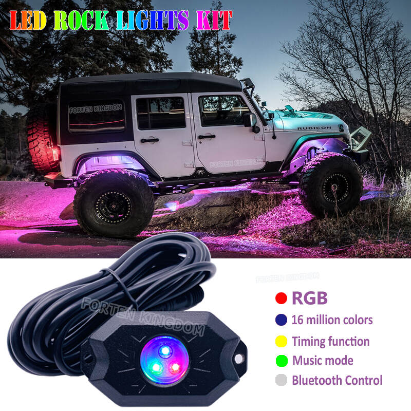 8 pods For utv atv off road with app sync remote control under car glowing up led mini light kit RGB rock lights kit