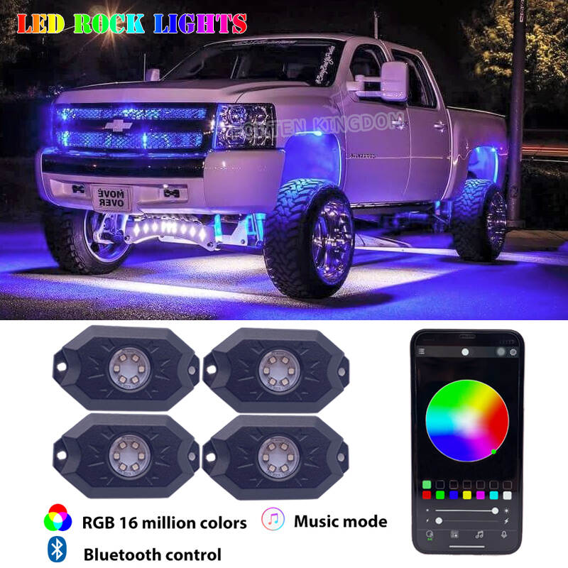 4pcs Off Road Cars ATV UTV With App And Remote Control RGB Color Light Pods LED Rock Light Car Underglow Lights