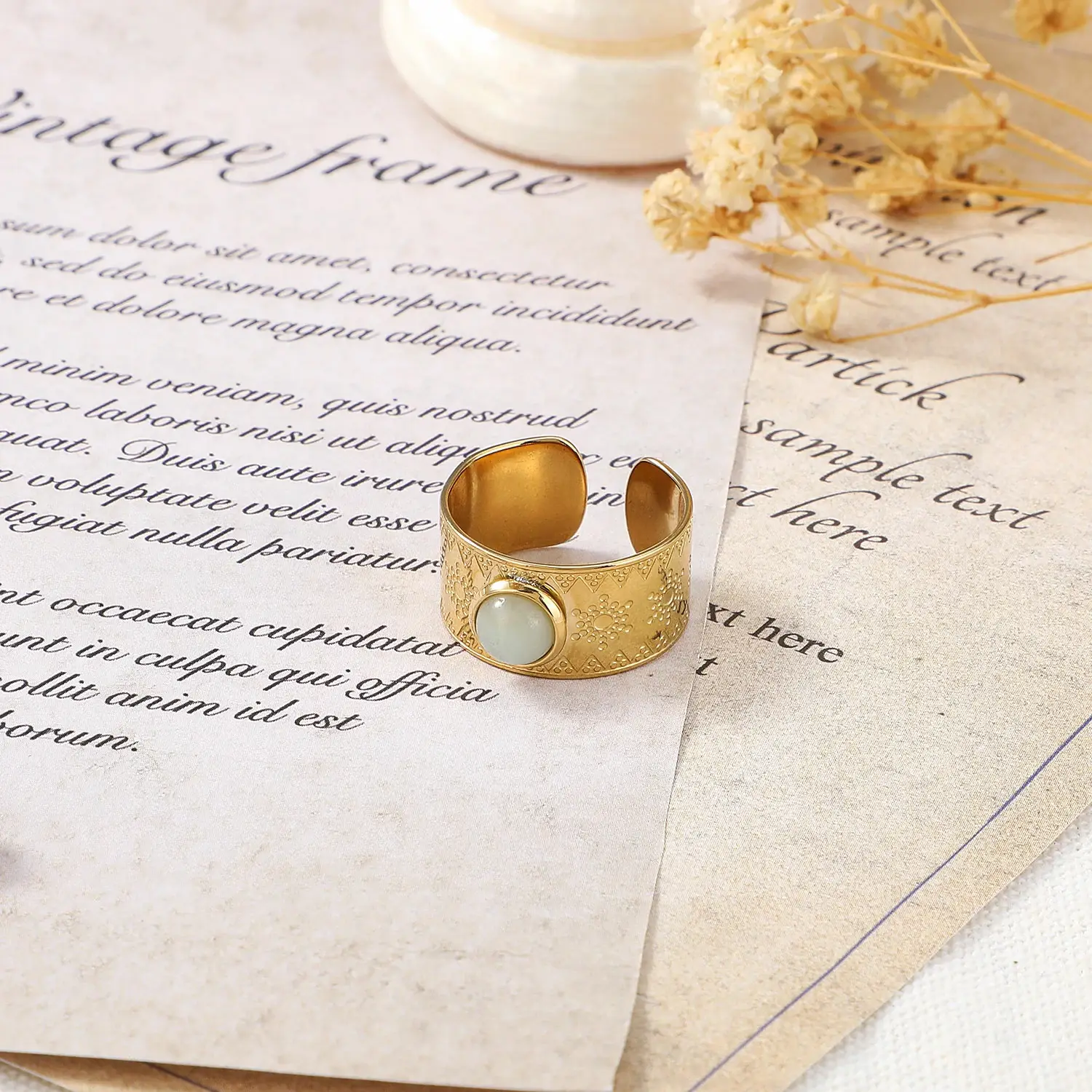 Pretty is me Collection  Chunky Ring with Curved Pattern And Opal Beads Adjustable Women Ring (1).webp
