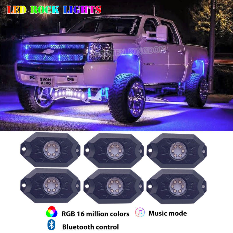 6pcs Off Road All Car With App Sync Remote Control Best Bright Under Glowing Up Car Light Set RGB Rock Light Kit