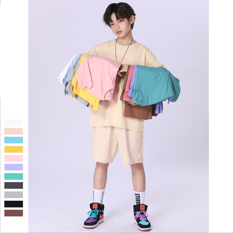 2021 Summer Plain Cotton Custom Logo Kids Children T Shirt Shorts Boys Clothing Sets