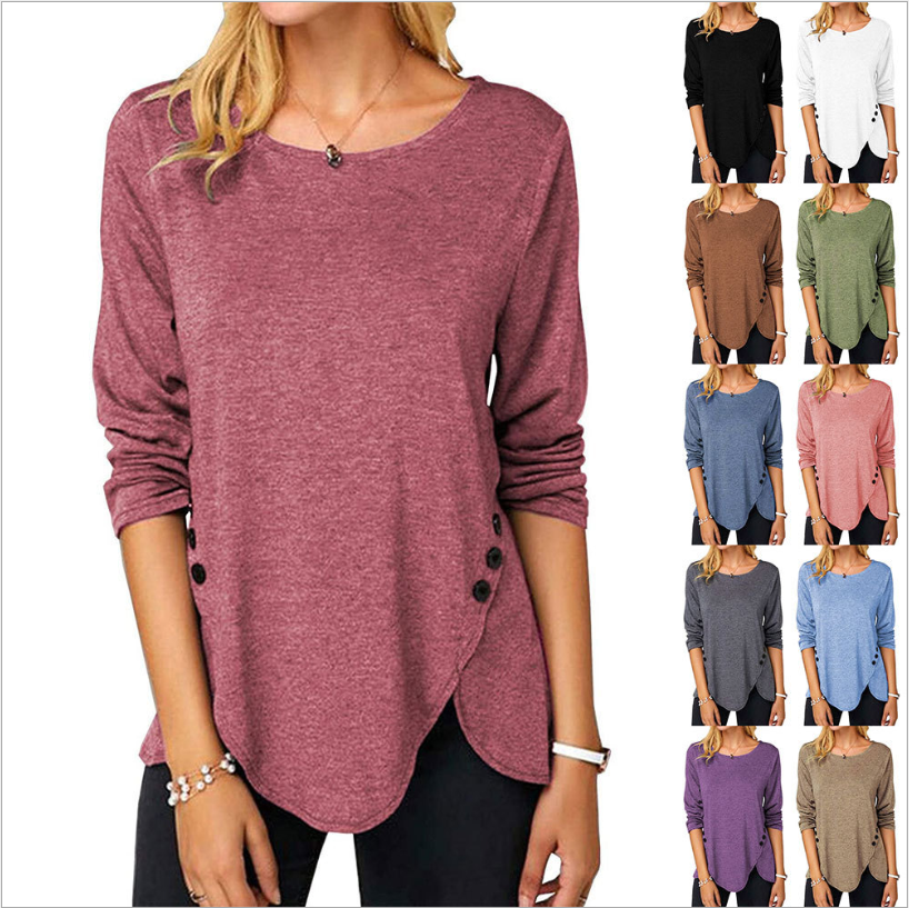 Fall Wholesale Fashionable Custom Casual Pullover Round Neck Long Sleeve Plus Size Women's T Shirt