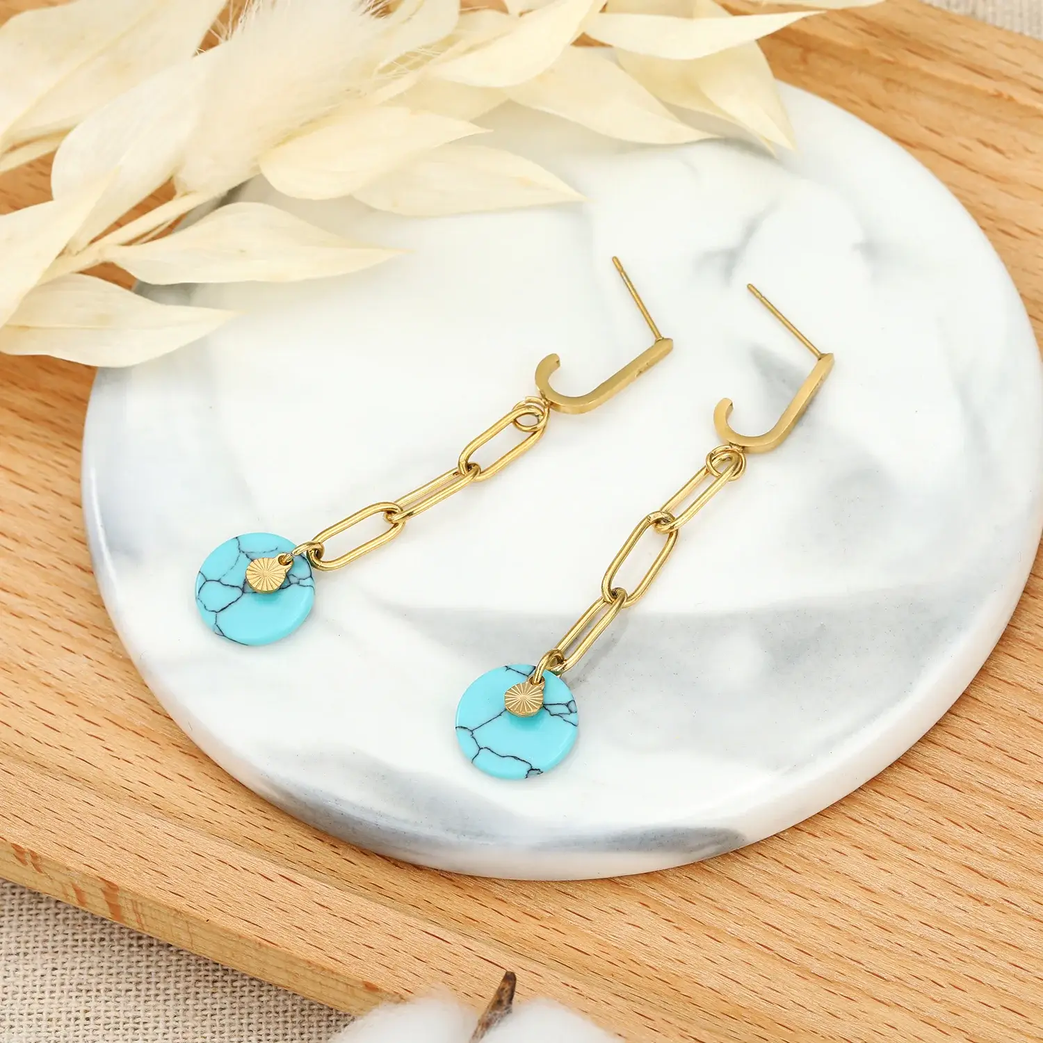 Blue Turquoise Plate long earring (4).webp
