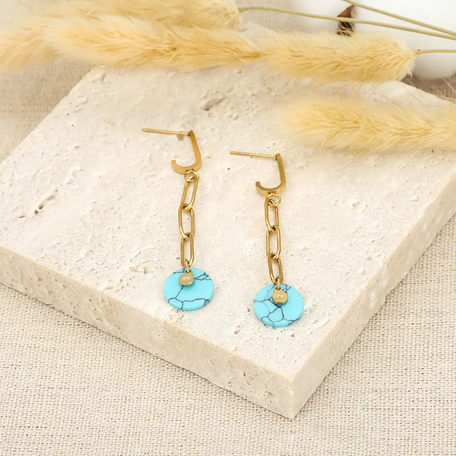 Blue Turquoise Plate long earring (2).webp