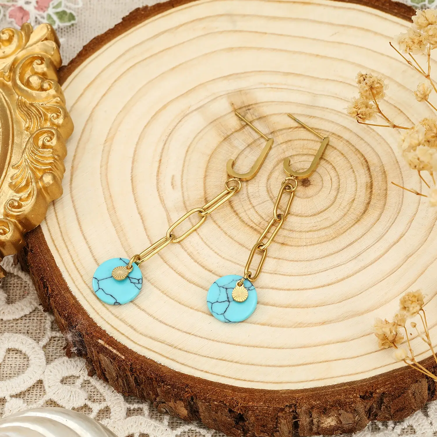 Blue Turquoise Plate long earring (3).webp