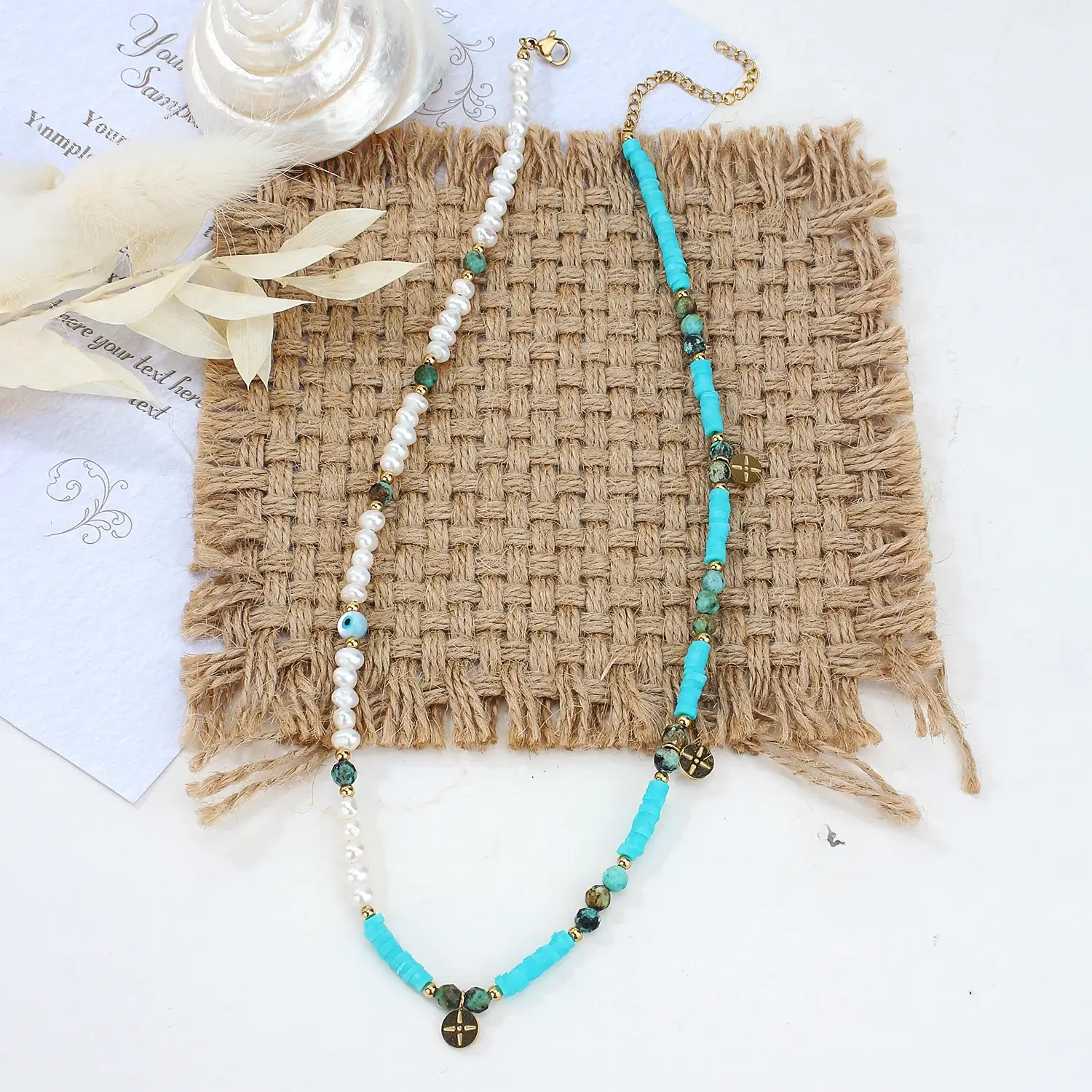 soft ceramic beads mix with natural pearl blue eye stainless steel necklace (4).webp