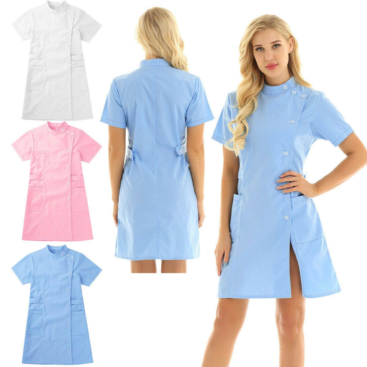 Medical Hospital Scrubs Set Uniform Nurses Doctor Work Women Coat Dress Clothes