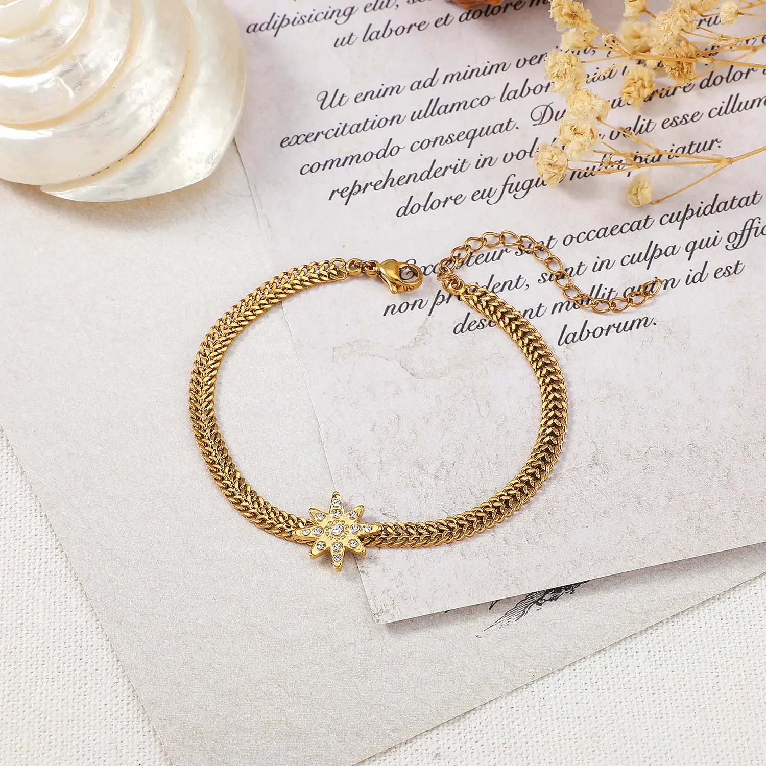 Burst Star  With Zircon Shining 316L  Stainless Steel Bracelet With18K Gold (1).webp