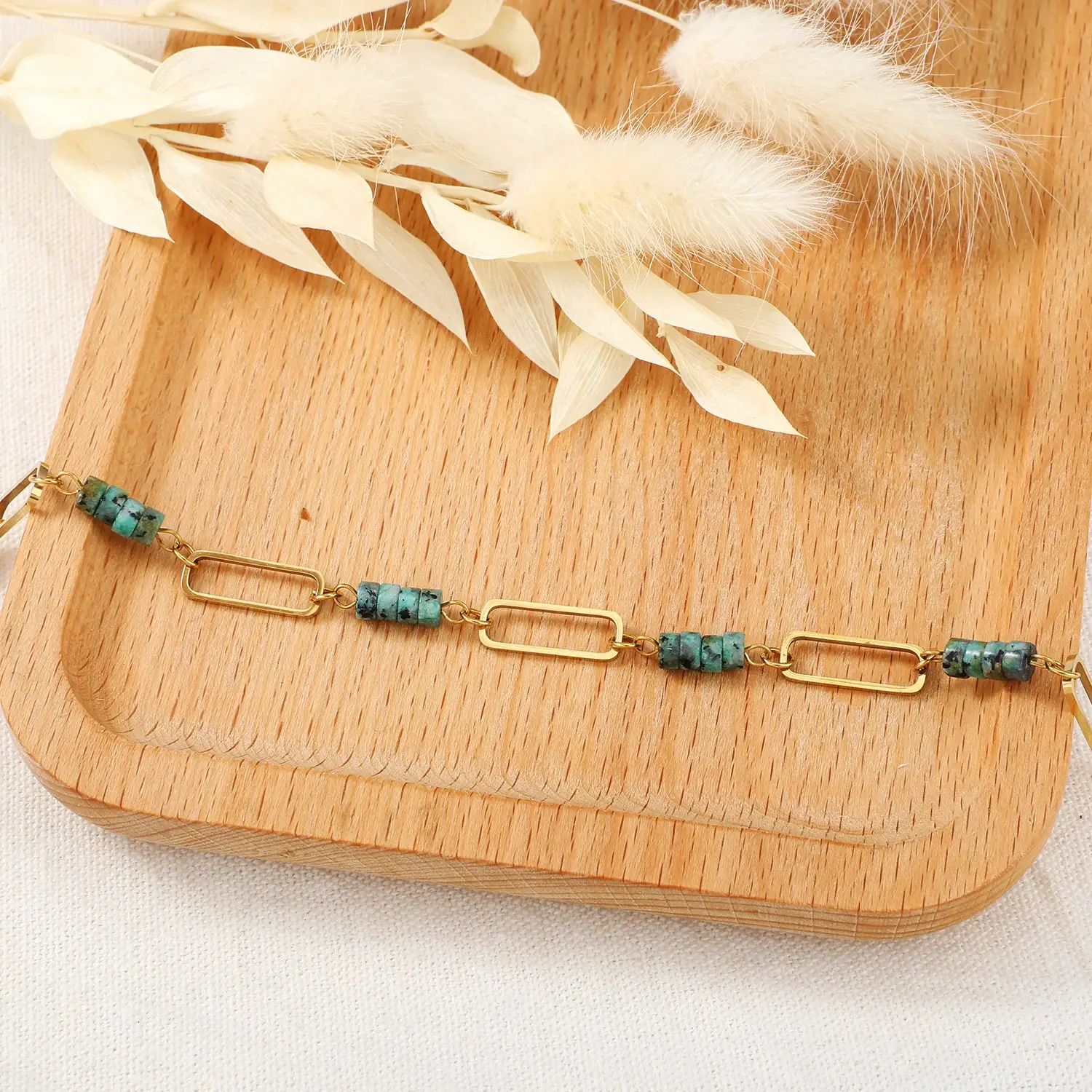 Square  Chain With African Pine stainless steel bracelet  (3).webp