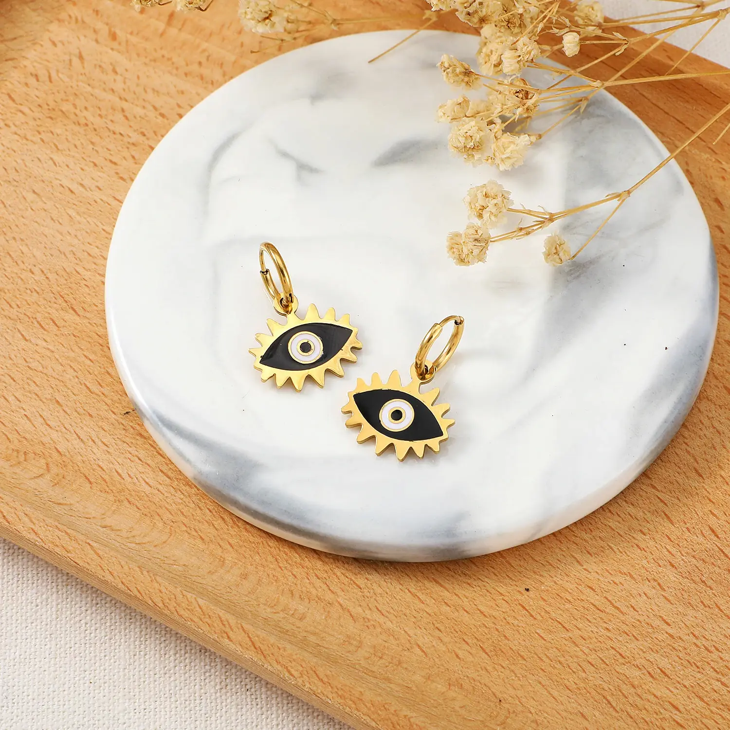 Black Evil Eye Huggie Stainless Steel Earring (3).webp