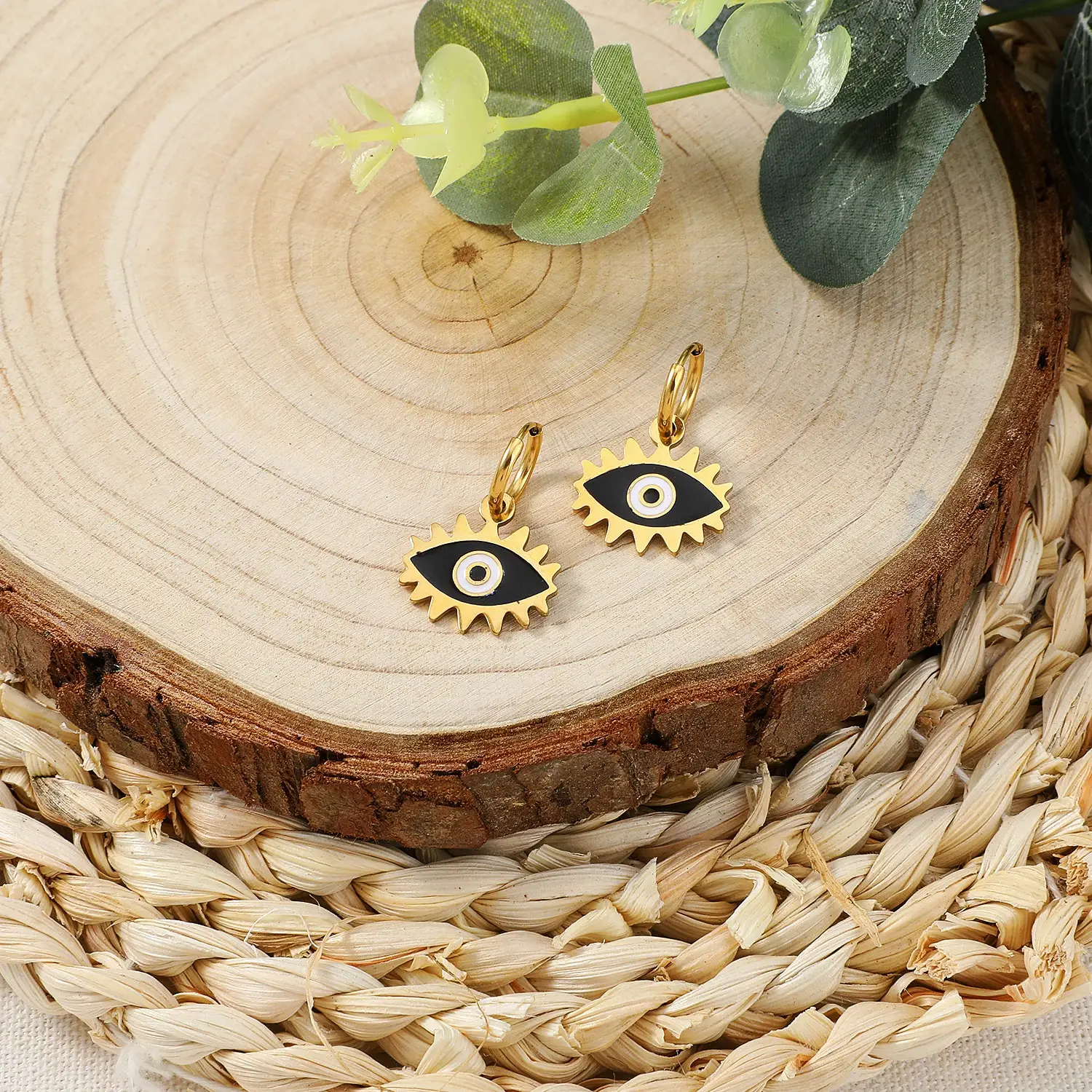 Black Evil Eye Huggie Stainless Steel Earring (4).webp