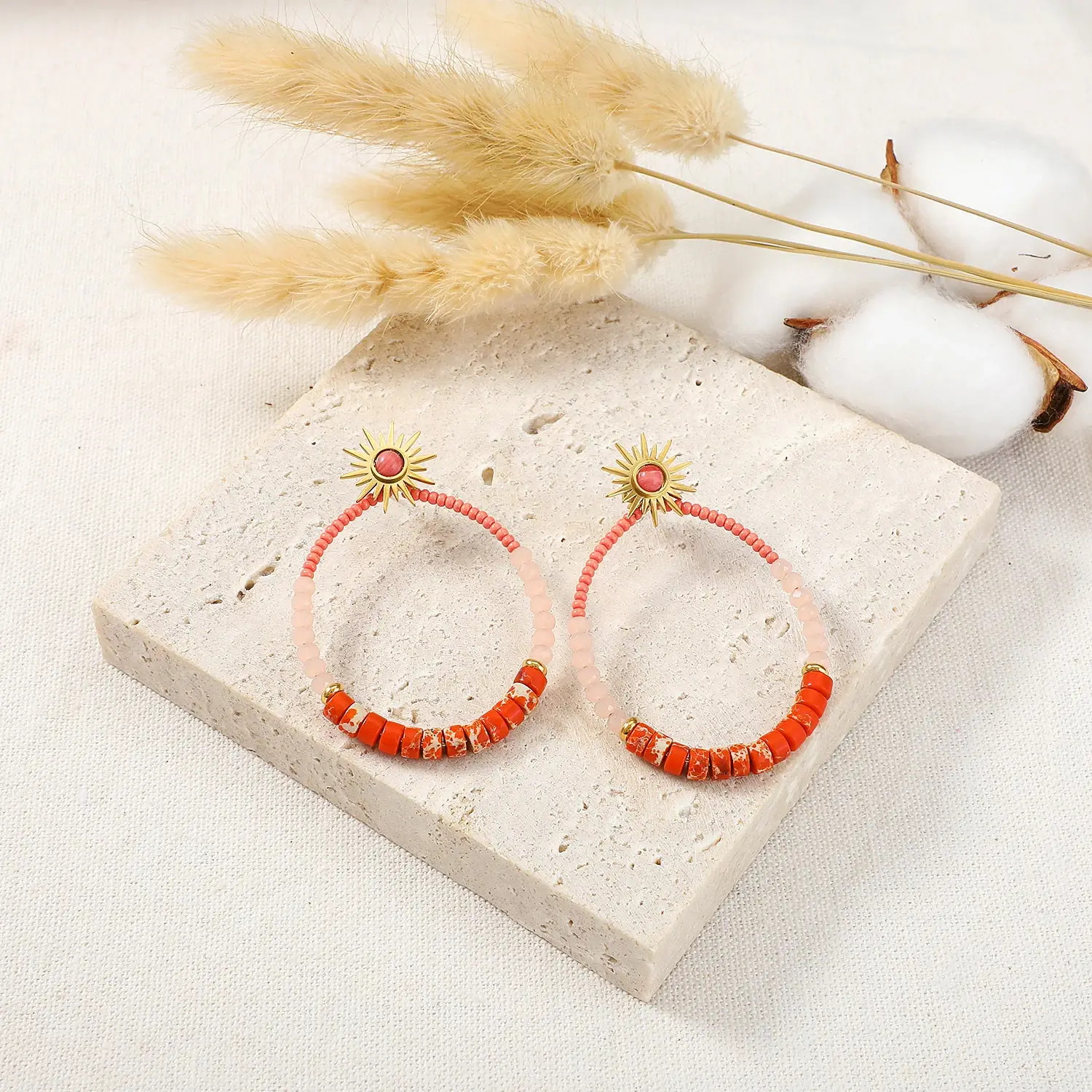 Burst Sun With stone beads circle women earring (1).webp
