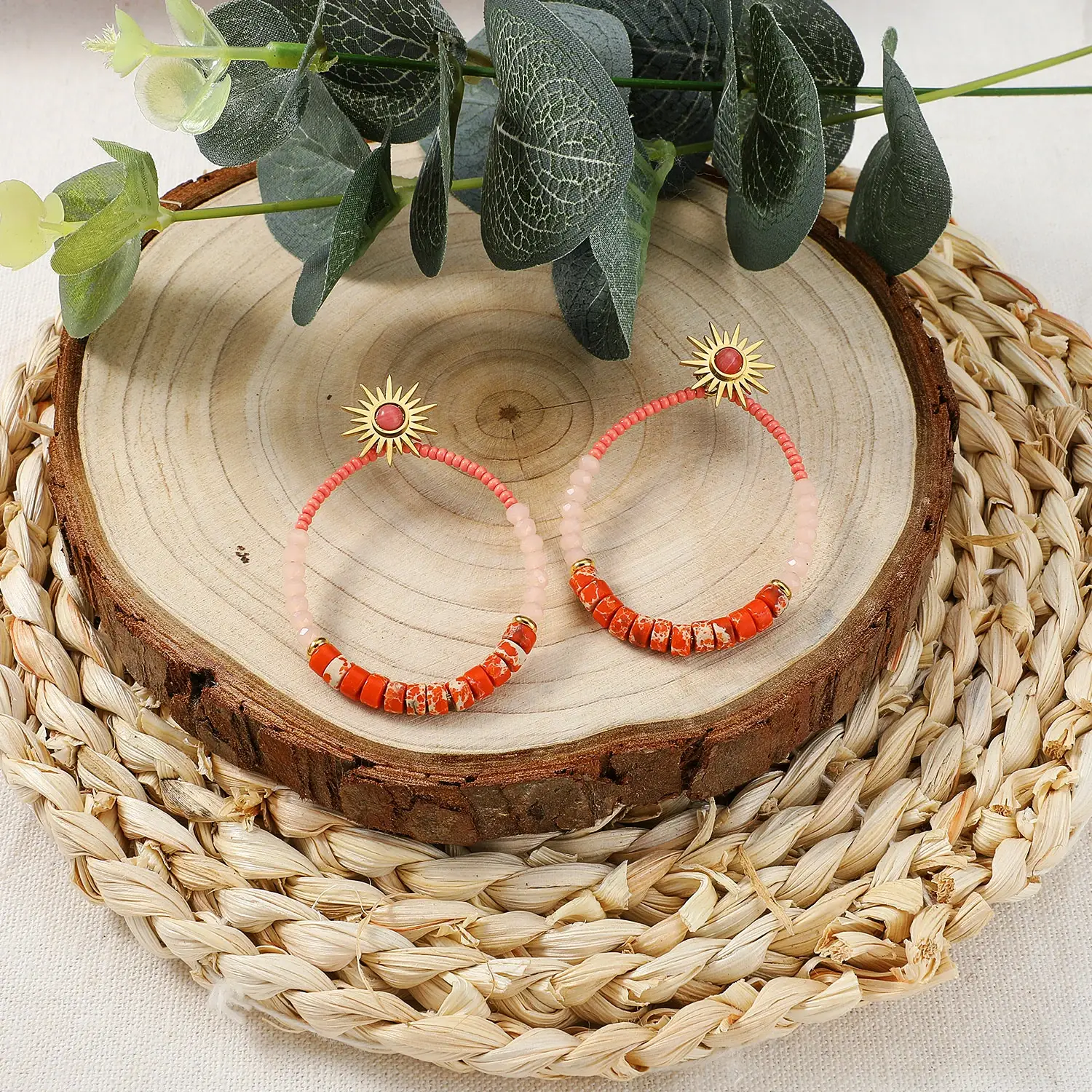 Burst Sun With stone beads circle women earring (4).webp