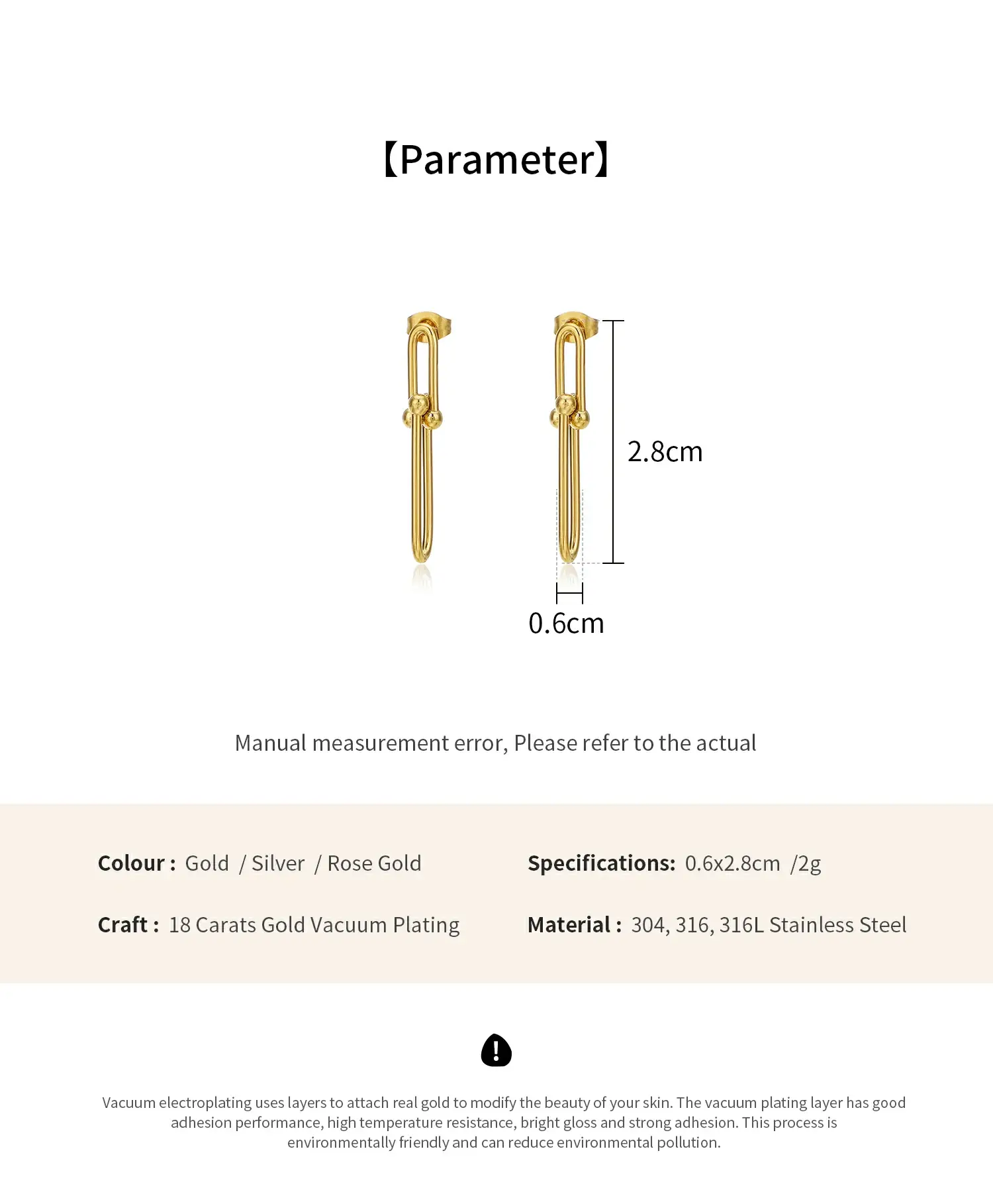 U shape  Chain  Stainless Steel With Real Gold Plating Stud (1).webp