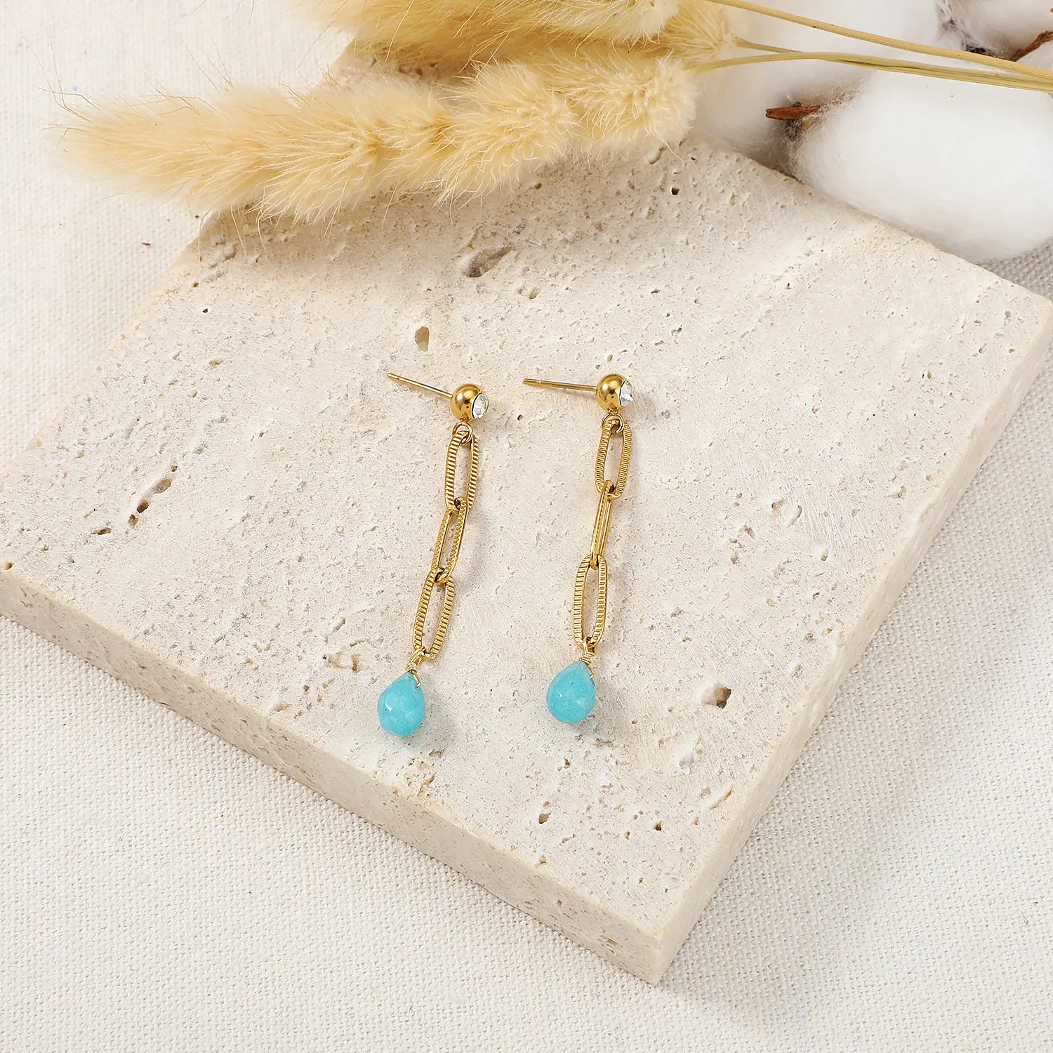 Amazon drop stone  With Stainless Steel Long Earring (1).webp