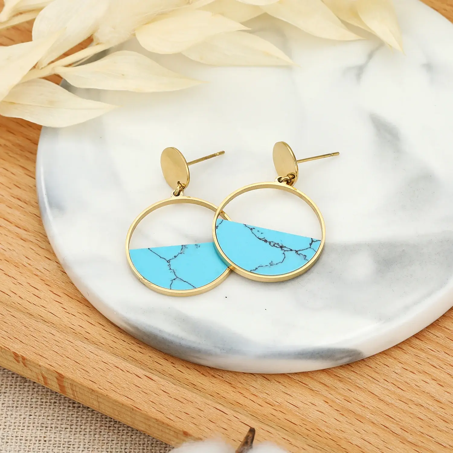 Half Circle With Blue Turquoise Stainless Steel Stud (4).webp