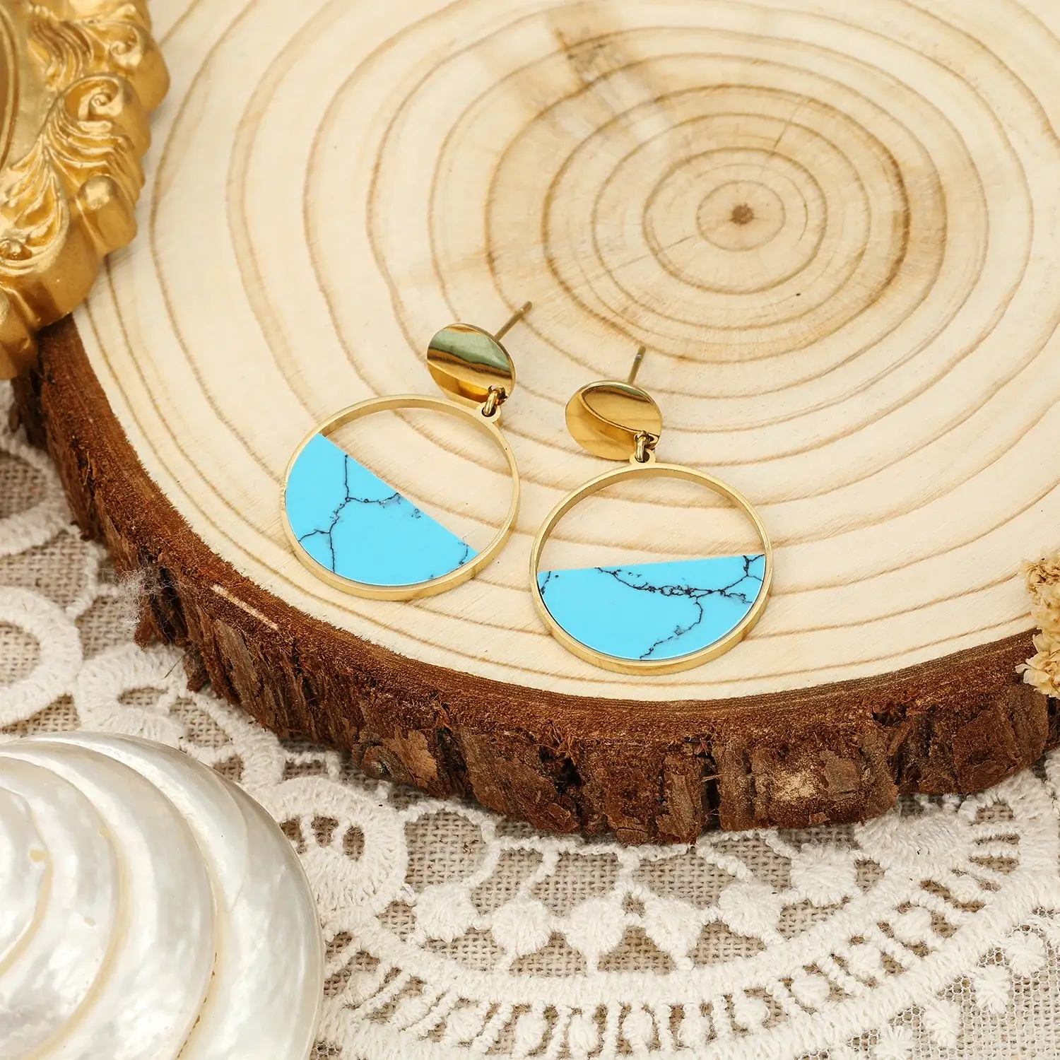 Half Circle With Blue Turquoise Stainless Steel Stud (6).webp