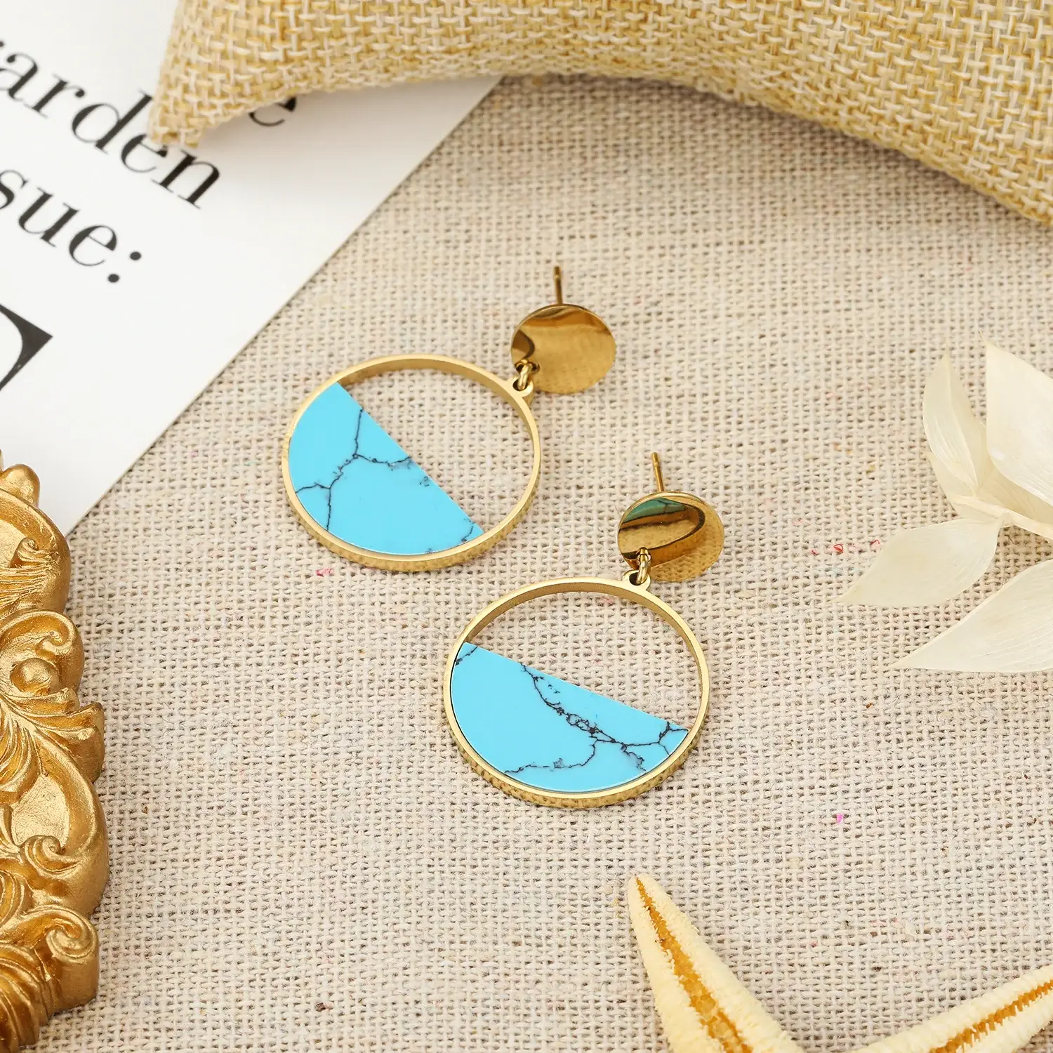 Half Circle With Blue Turquoise Stainless Steel Stud (5).webp