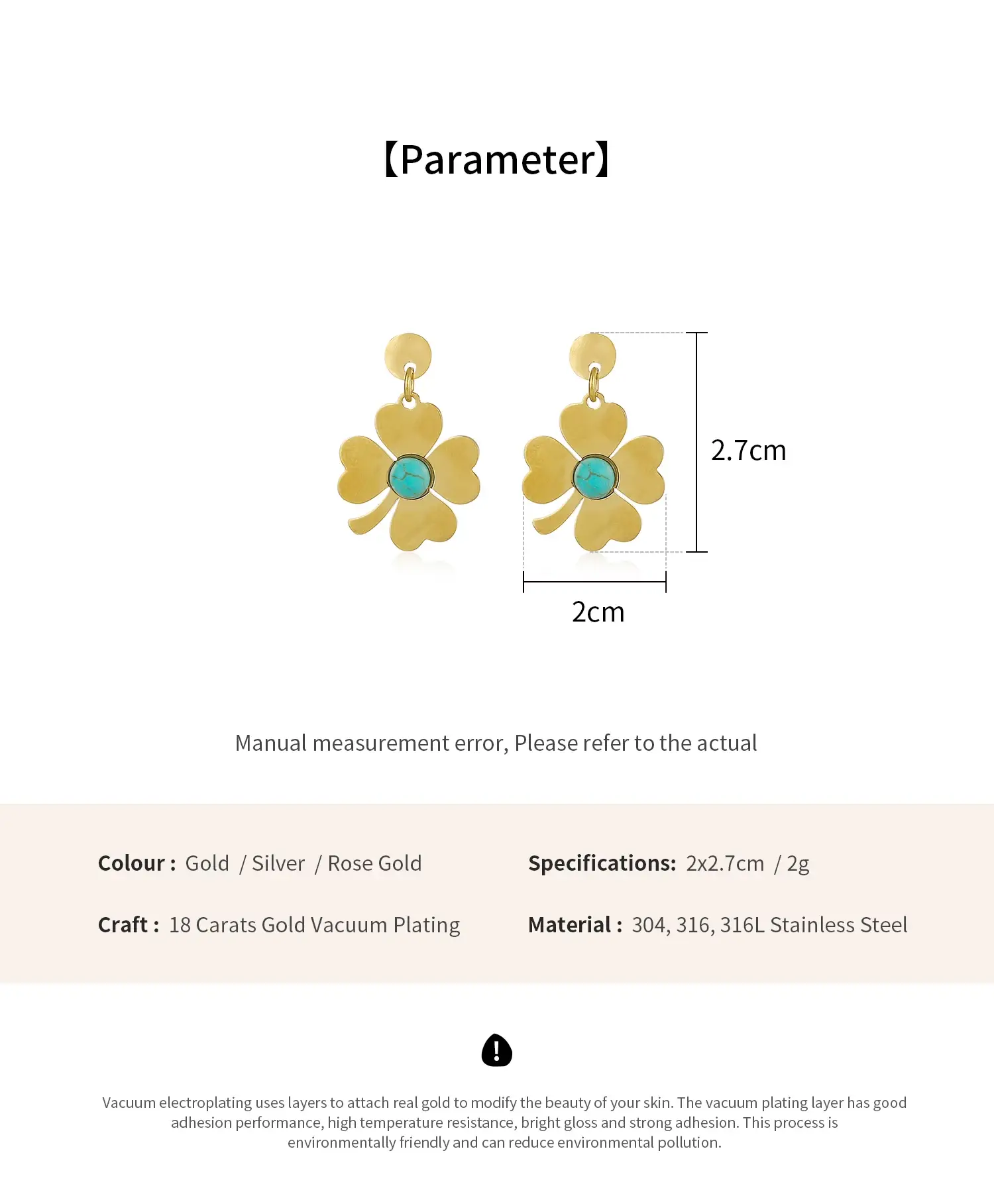 4 clover shape with turquoise stone  stainless steel  stud  (6).webp