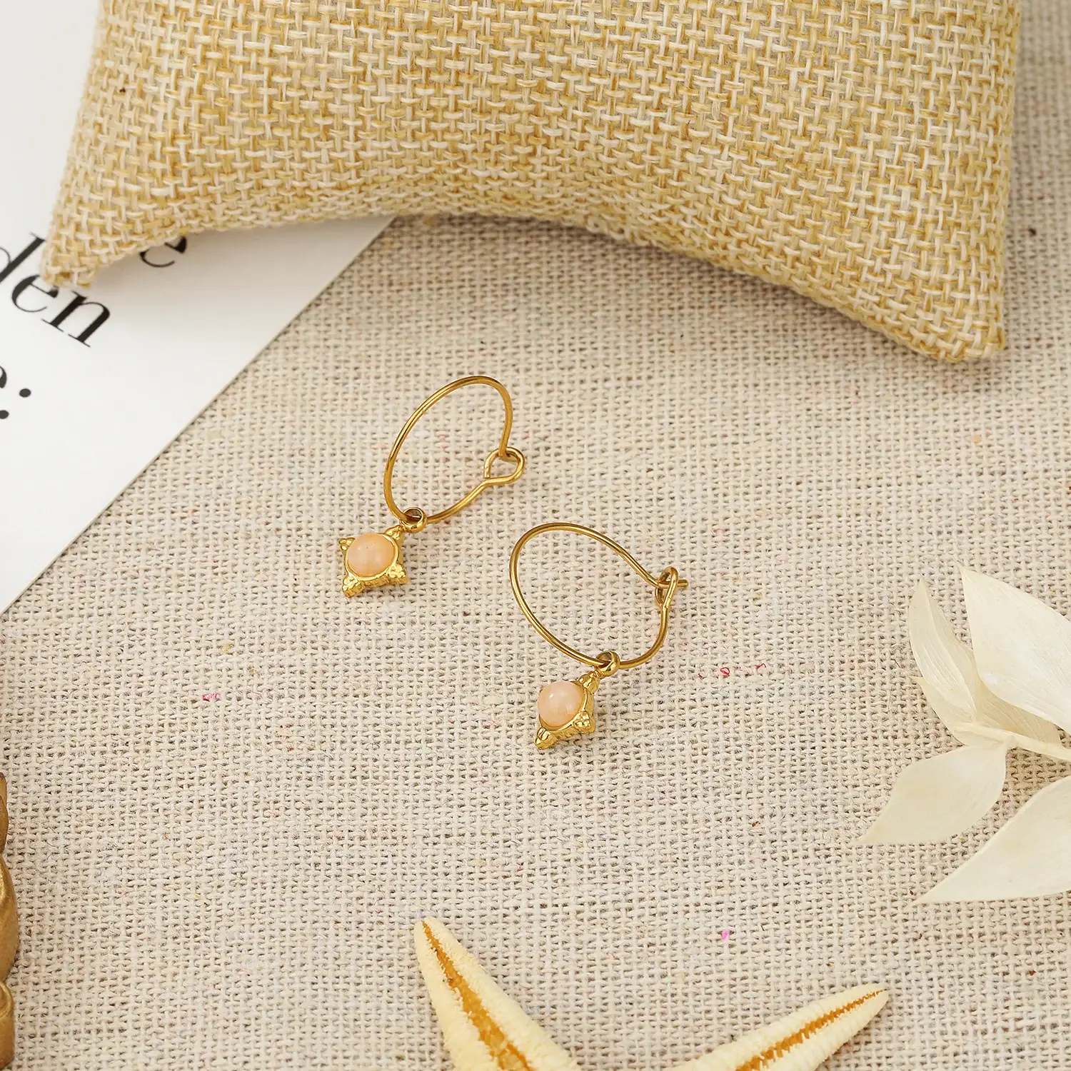 Pink Quartz Stainless Steel Hoop Earring  (2).webp