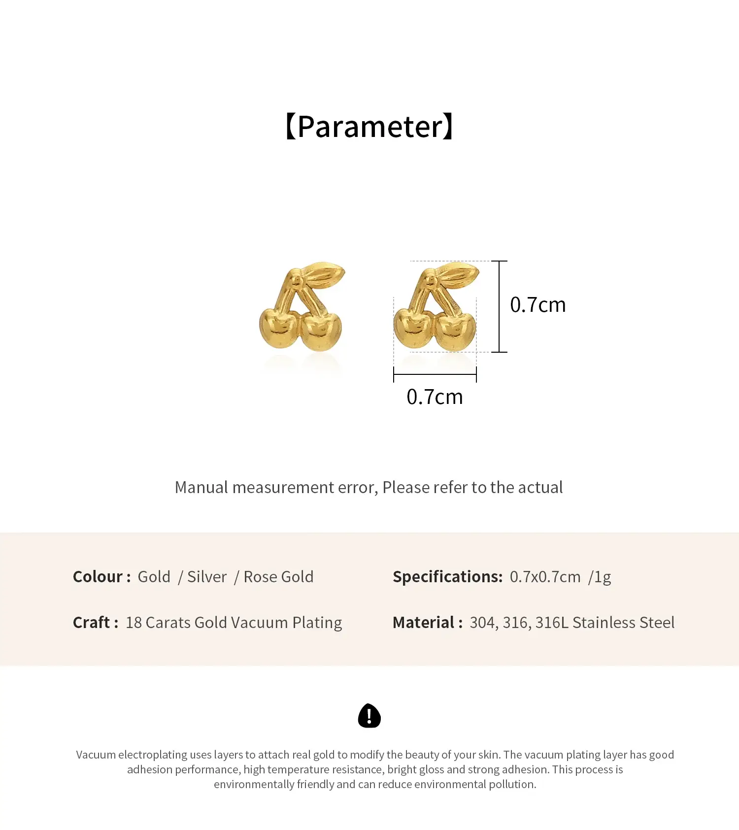 Cherry Shape Stainless Steel with18K Real Gold Plating not fade stud (6).webp