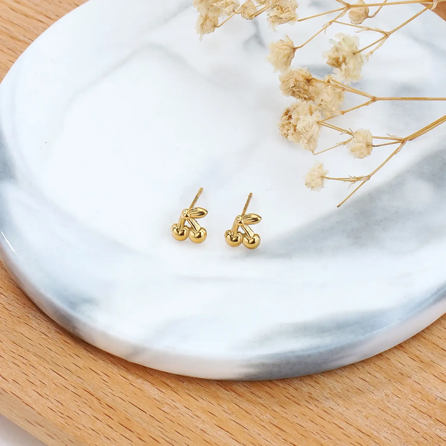 Cherry Shape Stainless Steel with18K Real Gold Plating not fade stud (3).webp