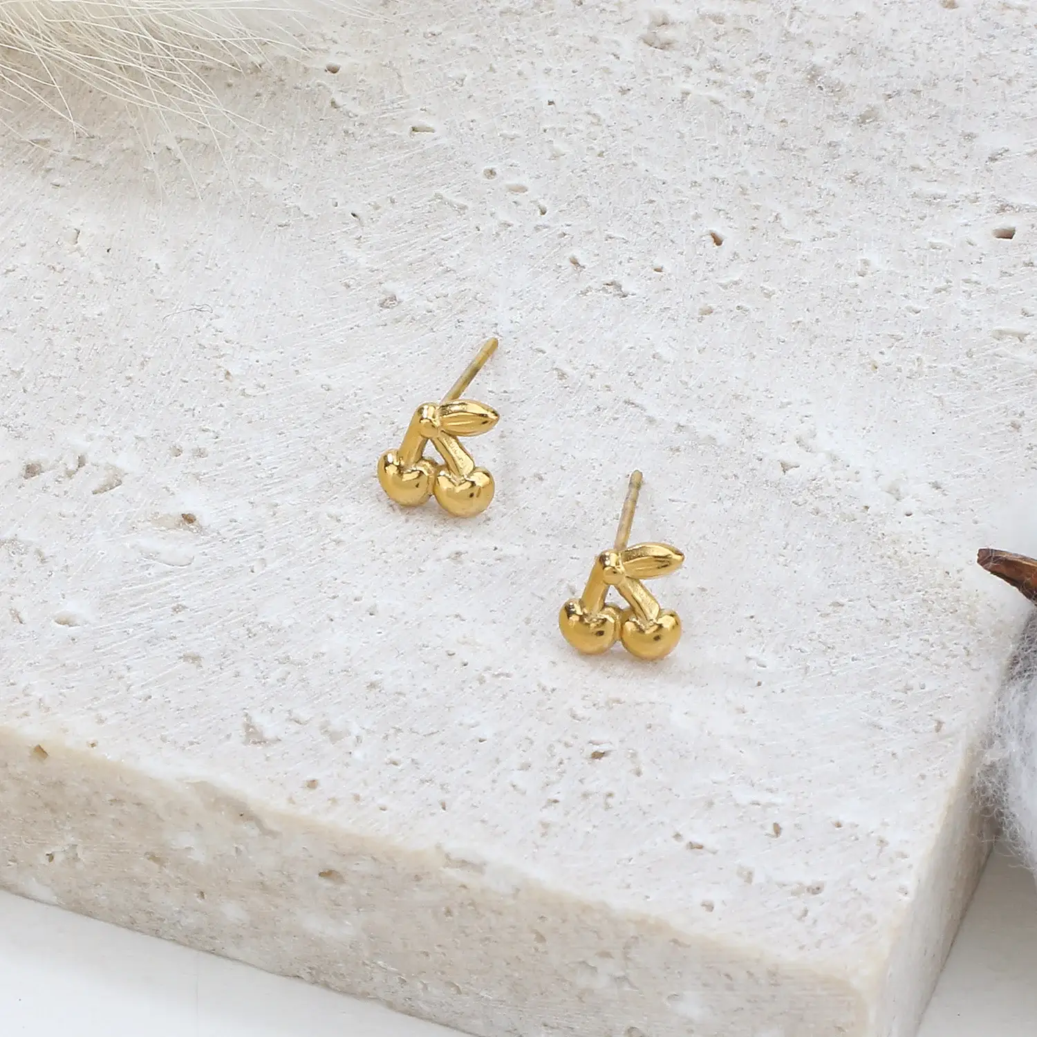 Cherry Shape Stainless Steel with18K Real Gold Plating not fade stud (1).webp