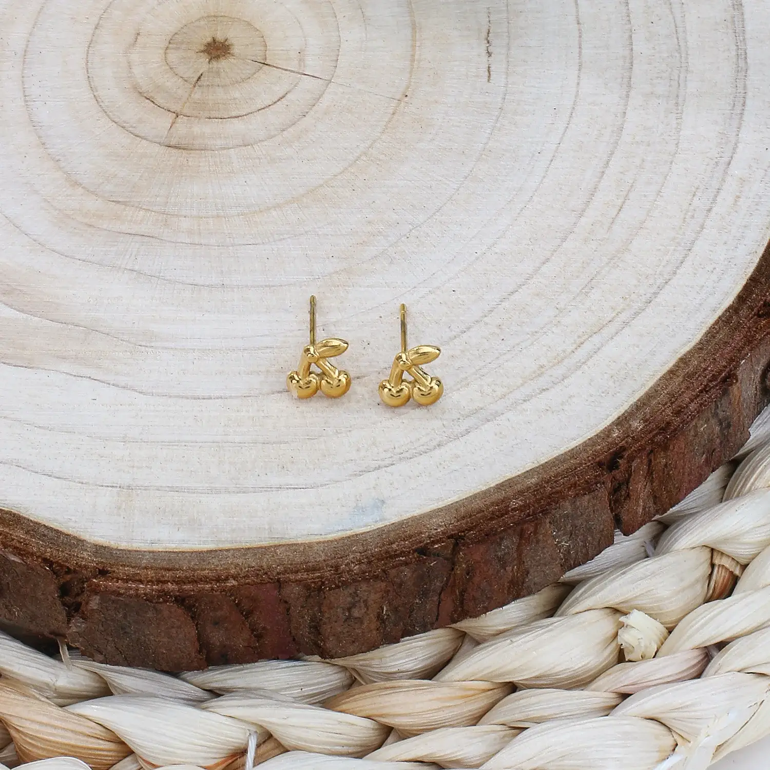 Cherry Shape Stainless Steel with18K Real Gold Plating not fade stud (4).webp