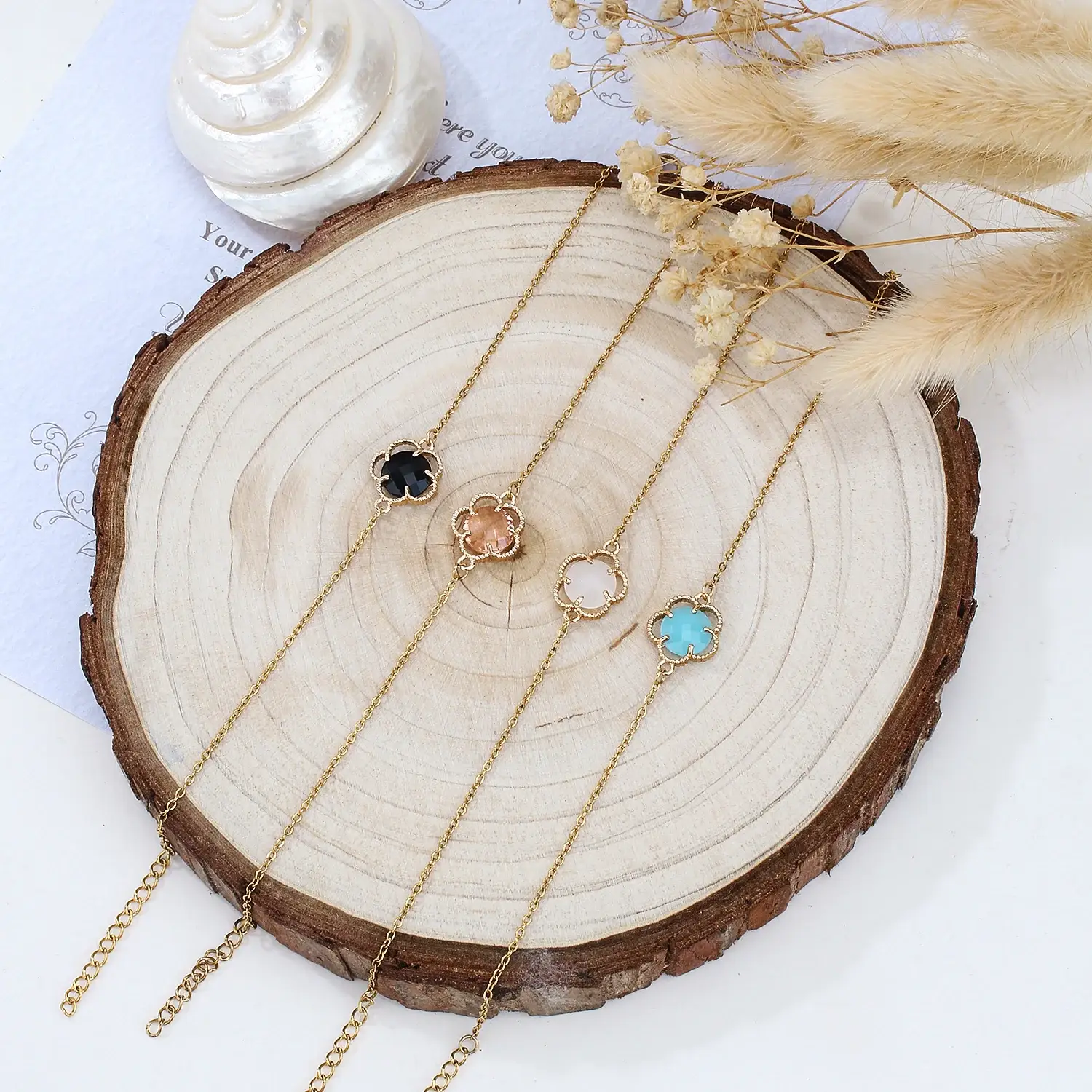 Crystal Beads With Flower Shape Stainless Steel Bracelet (1).webp