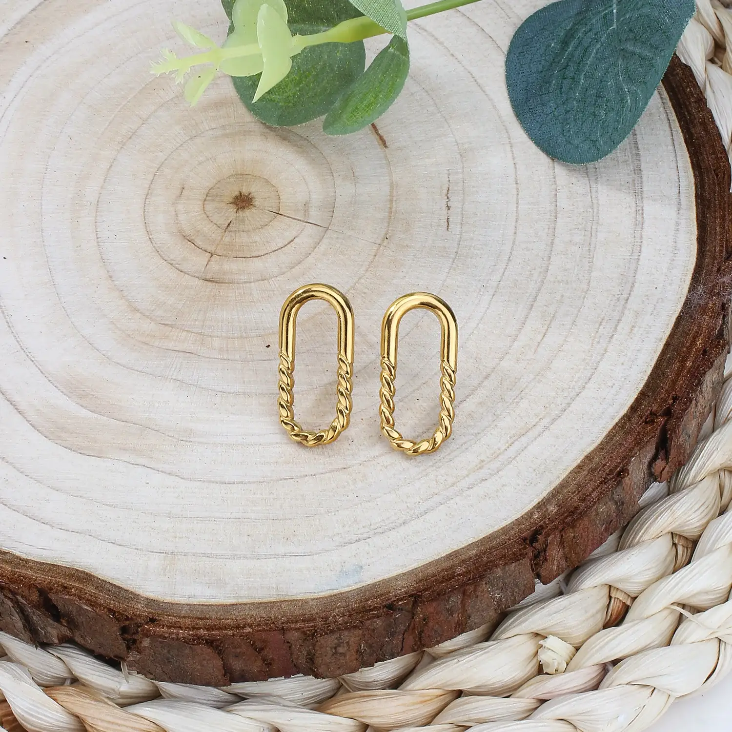 Oval Shape Twisted Hoop Stainless Steel Gold Earring  (3).webp