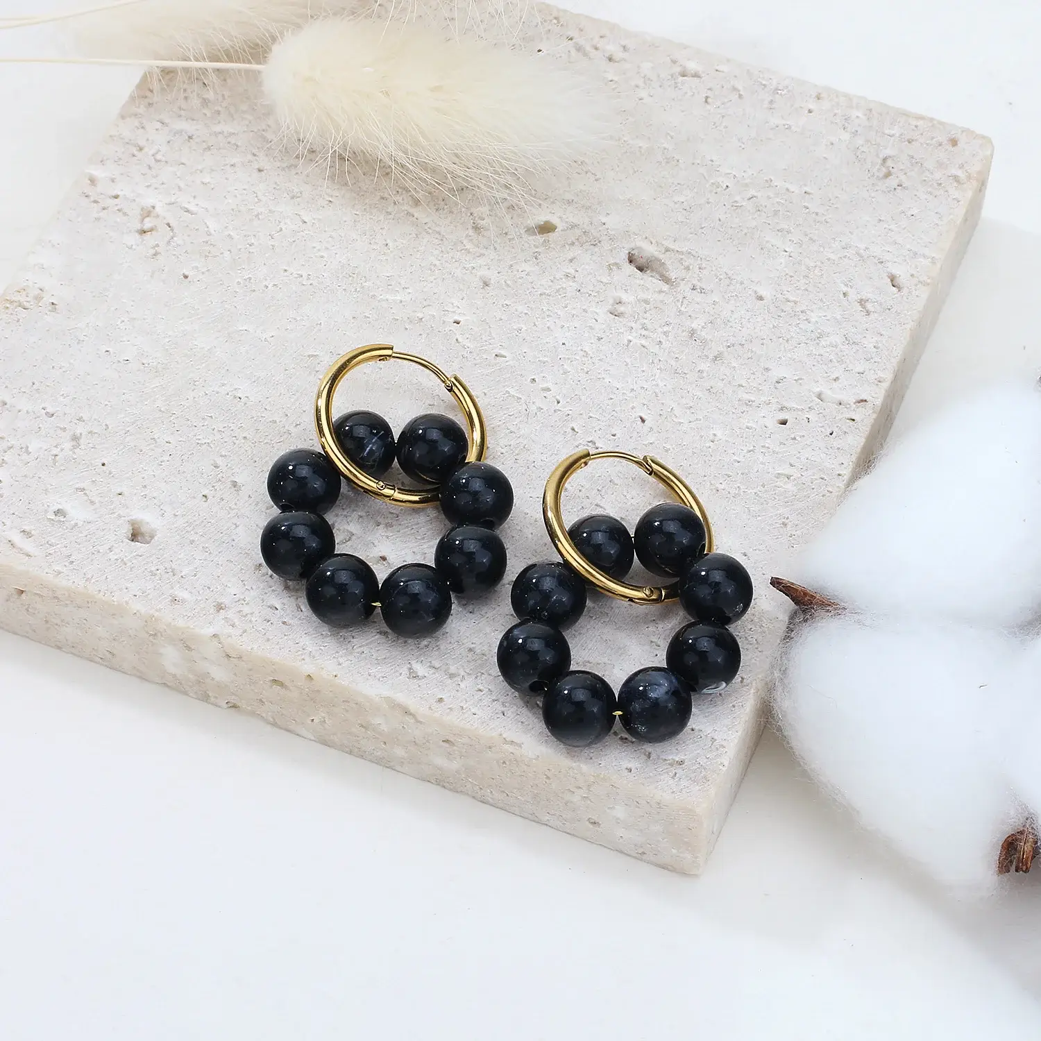 black red round beads circle stainless steel gold hoop earring (3).webp