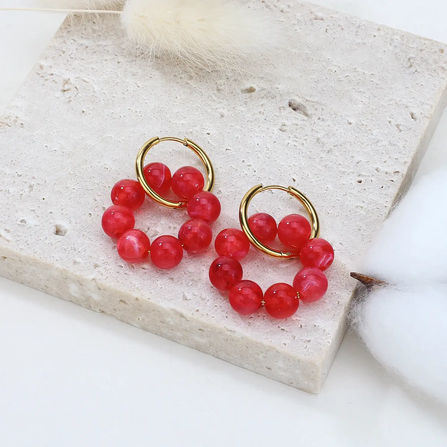 black red round beads circle stainless steel gold hoop earring (2).webp