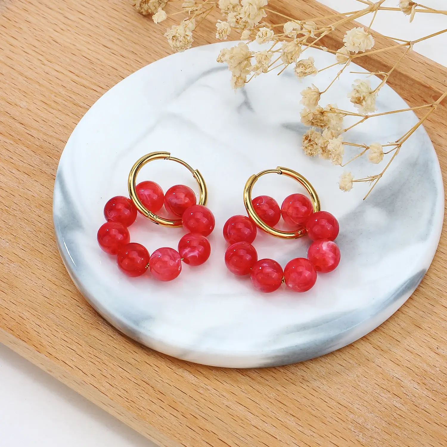black red round beads circle stainless steel gold hoop earring (5).webp